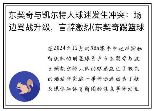 东契奇与凯尔特人球迷发生冲突：场边骂战升级，言辞激烈(东契奇踢篮球)
