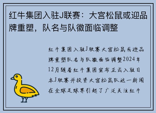 红牛集团入驻J联赛：大宫松鼠或迎品牌重塑，队名与队徽面临调整